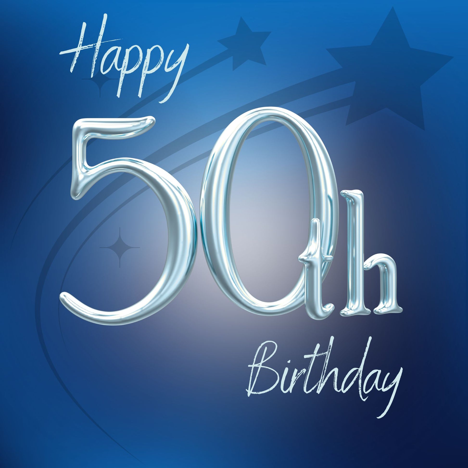 Happy 30th birthday card with silver balloon numerals on deep blue starry background