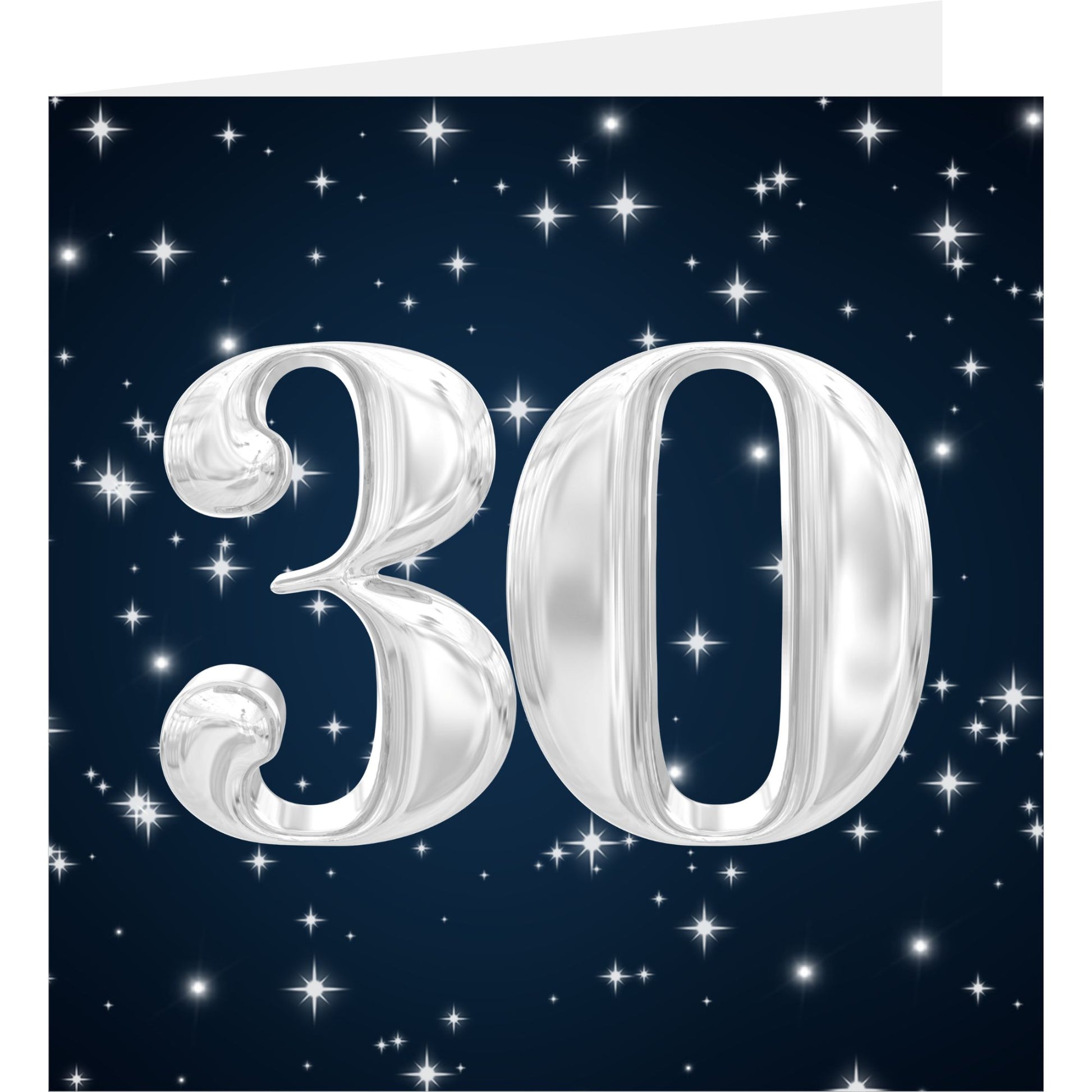 Silver number '30' on a dark blue background with stars