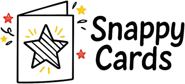 Snappy Cards logo with a star-shaped card and colorful stars on a white background