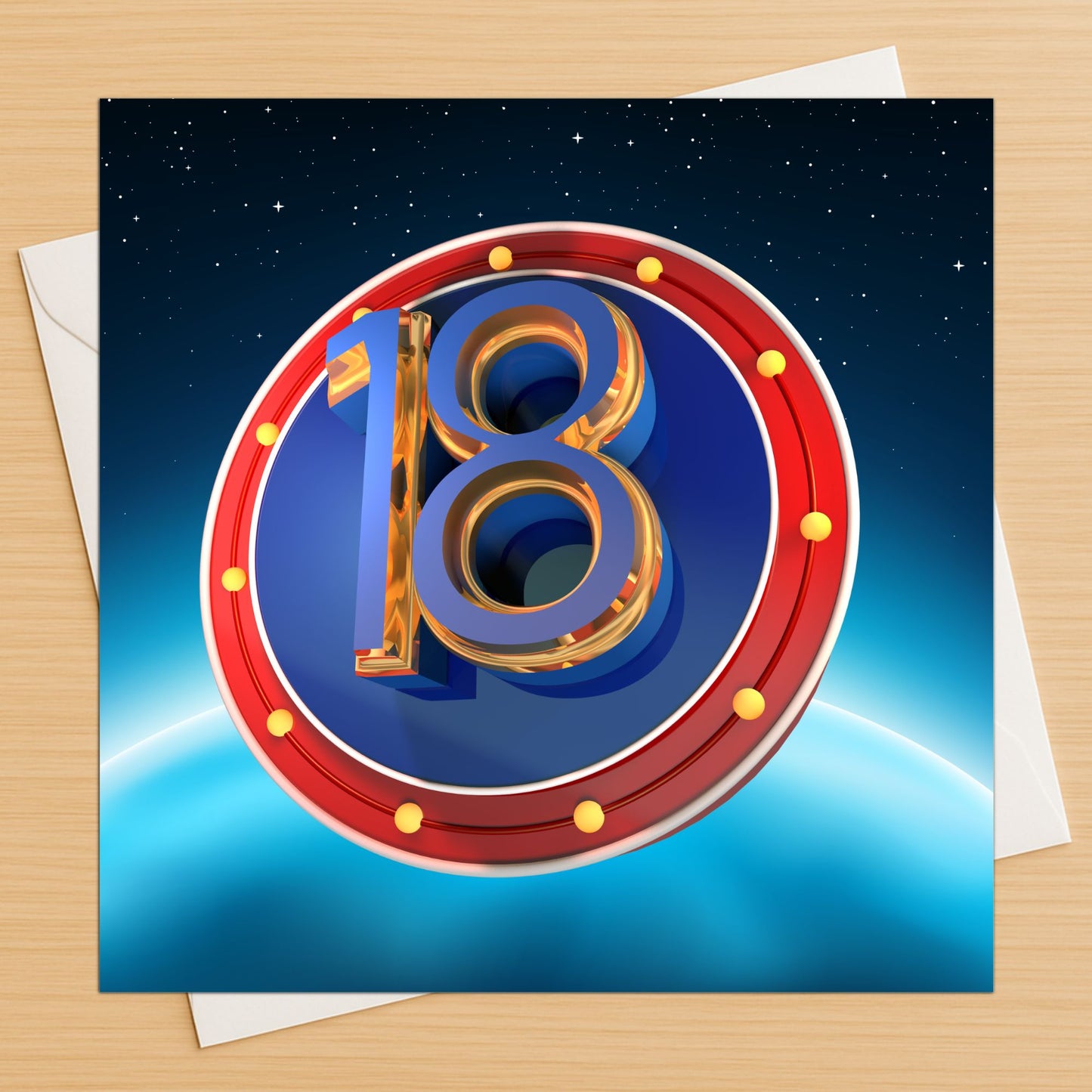 Superhero style greeting card with number '18' design on a blue background